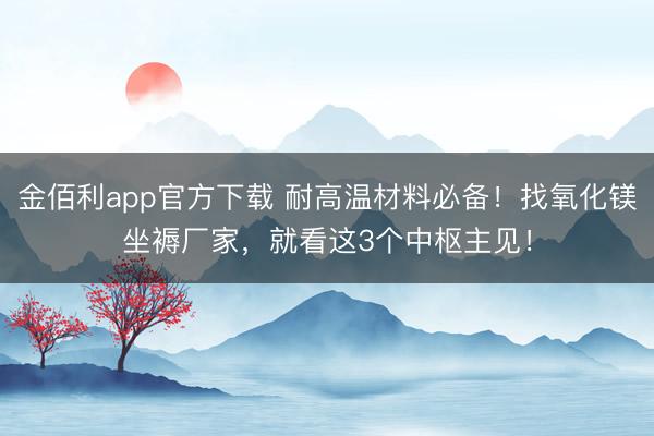 金佰利app官方下载 耐高温材料必备！找氧化镁坐褥厂家，就看这3个中枢主见！