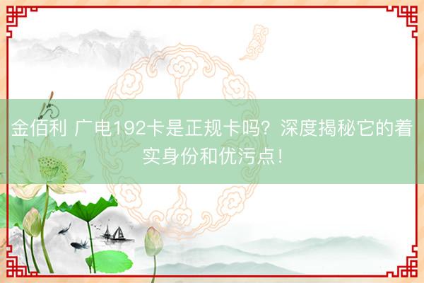 金佰利 广电192卡是正规卡吗？深度揭秘它的着实身份和优污点！