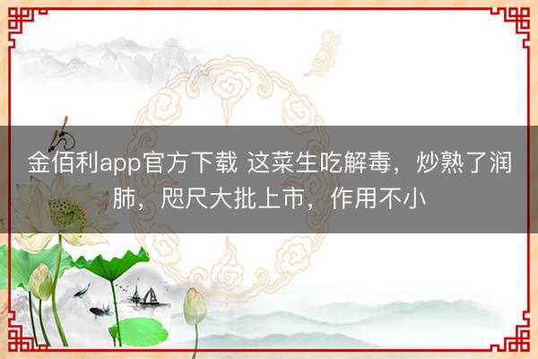 金佰利app官方下载 这菜生吃解毒，炒熟了润肺，咫尺大批上市，作用不小