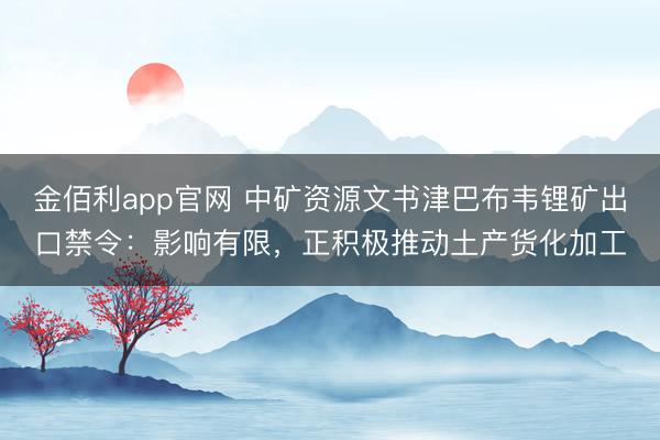 金佰利app官网 中矿资源文书津巴布韦锂矿出口禁令：影响有限，正积极推动土产货化加工